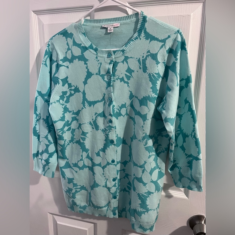Isaac Mizrahi Floral Cardigan in Teal